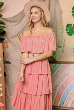 Load image into Gallery viewer, Off the Shoulder Three Layers Ruffle Dress