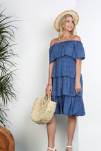 Load image into Gallery viewer, Off the Shoulder Three Layers Ruffle Dress