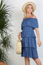 Load image into Gallery viewer, Off the Shoulder Three Layers Ruffle Dress