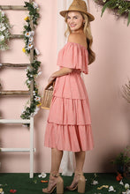 Load image into Gallery viewer, Off the Shoulder Three Layers Ruffle Dress