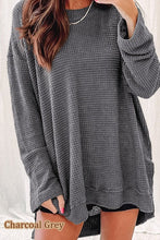 Load image into Gallery viewer, Waffle Knit Drop Sleeve Side Slits Oversized Top