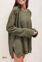 Load image into Gallery viewer, Waffle Knit Drop Sleeve Side Slits Oversized Top