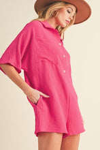 Load image into Gallery viewer, Bright Pink Half Button Collared Loose Romper