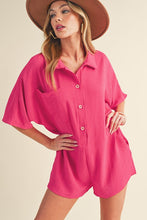 Load image into Gallery viewer, Bright Pink Half Button Collared Loose Romper