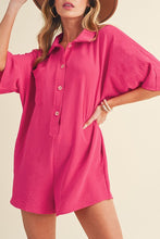 Load image into Gallery viewer, Bright Pink Half Button Collared Loose Romper