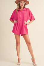 Load image into Gallery viewer, Bright Pink Half Button Collared Loose Romper