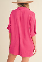 Load image into Gallery viewer, Bright Pink Half Button Collared Loose Romper