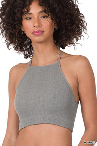 RIBBED SEAMLESS CROPPED CAMI TOP