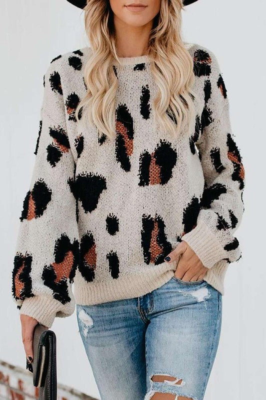 Cheetah Round Neck Knit Sweater