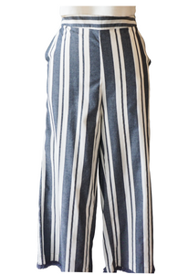 Blue and White Stripe Fringe Hem Pant - Accents Dallas