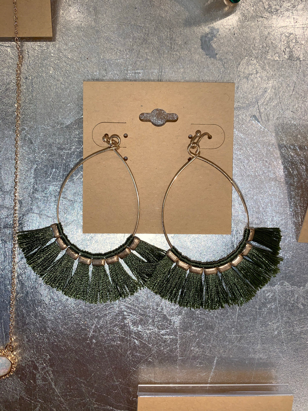 Olive Fringe Earrings - Accents Dallas