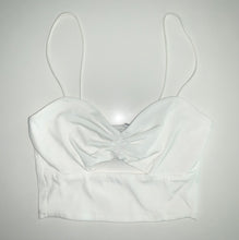 Load image into Gallery viewer, White open front ruched spaghetti strap crop top 