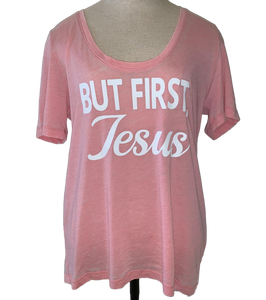 But first Jesus tshirt scoop neck comfy tee 