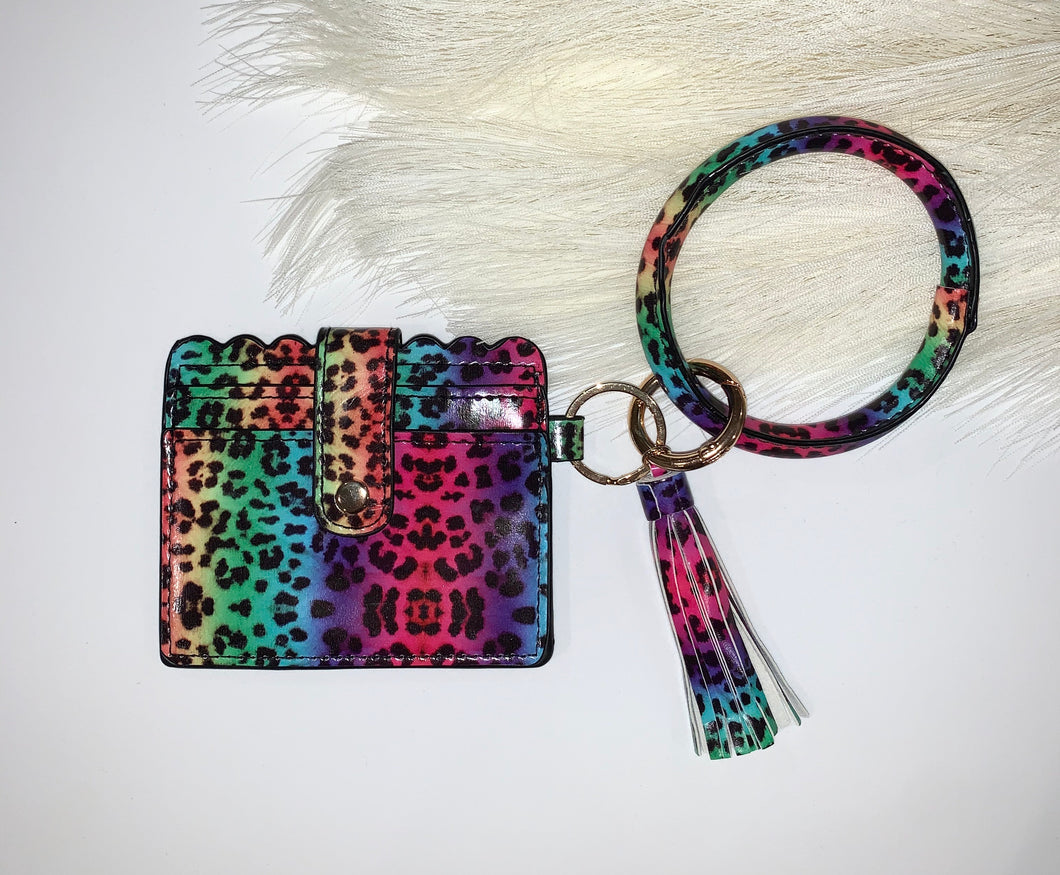 Colorful Leopard Key Ring with Wallet - Accents Dallas