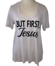 Load image into Gallery viewer, But first Jesus tshirt scoop neck comfy tee 