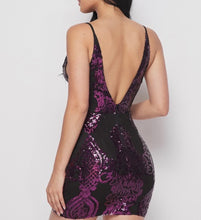 Load image into Gallery viewer, Purple Deep V Mini Sequin Dress freeshipping - Accents Dallas