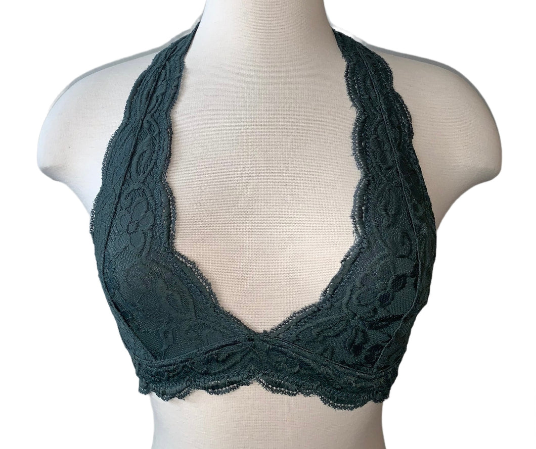 Forest Green Lace Halter Bralette - Accents Dallas
