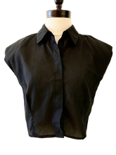 Load image into Gallery viewer, Black padded shoulders button up blouse 